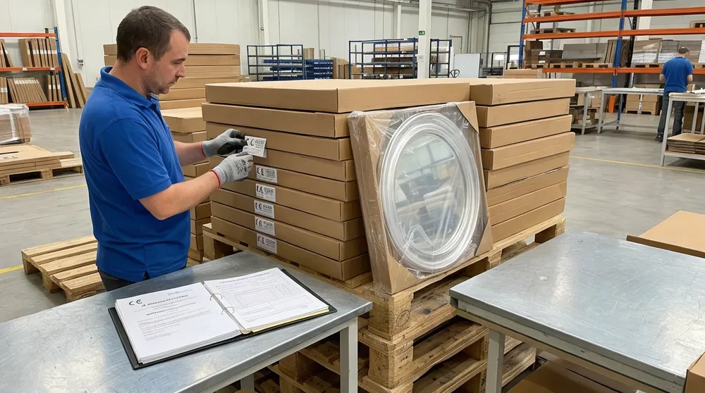 Decorative mirrors prepared for European Union market with CE marking and REACH compliance documentation