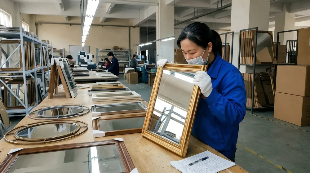 100% visual inspection of every mirror unit checking for distortion, edge quality, and frame finish defects