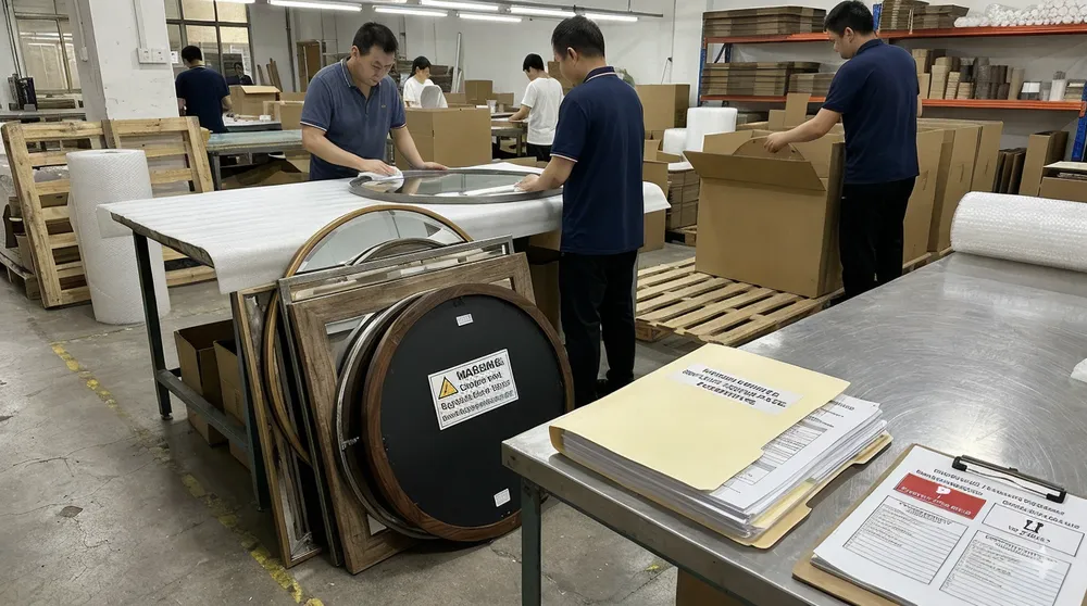 Decorative mirrors with North American retailer compliance documentation and California Prop 65 labeling