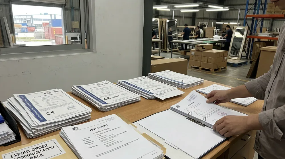 Certification documents and quality test reports prepared for export orders