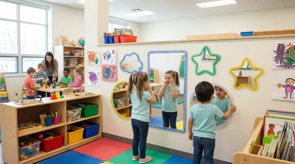 Shatter-resistant acrylic mirrors in childcare and educational environments