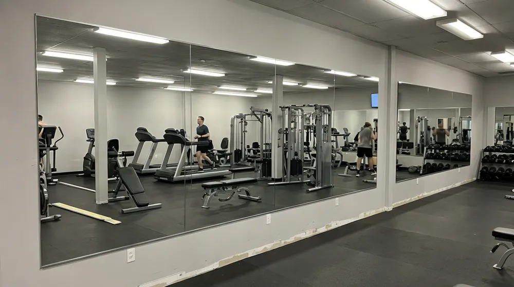 Large acrylic mirrors installed in commercial gym and fitness studio