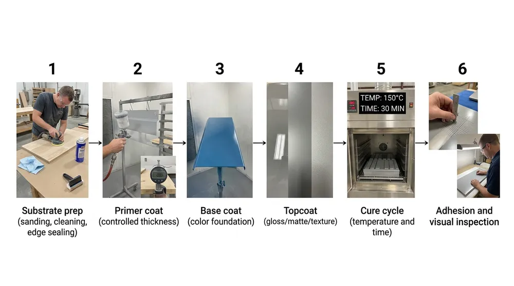 Multi-Coat Frame Finishing Process Flow Step-by-step process flow for multi-coat frame mirror finishing from substrate prep through final inspection