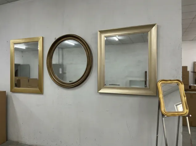 Gold finish frame mirrors in brushed, antique, and champagne gold