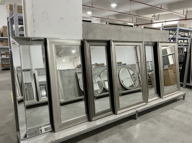 Silver finish frame mirrors in chrome, brushed nickel, and pewter tones
