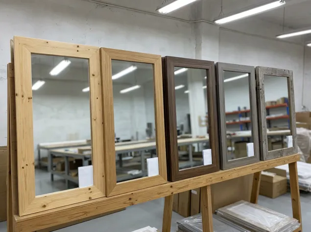 Wood frame decor mirrors in pine, paulownia, and MDF veneer finishes