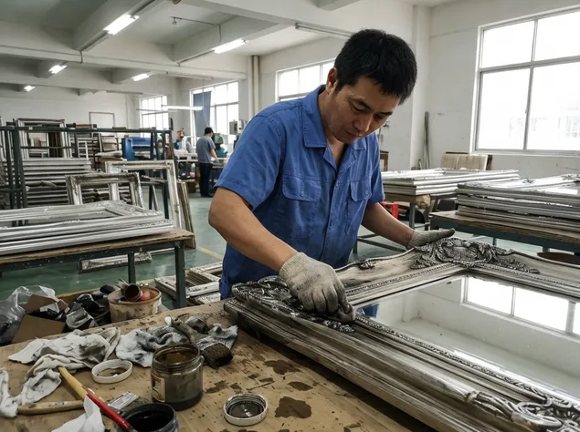 Antique silver finish mirror frame with hand-applied patina