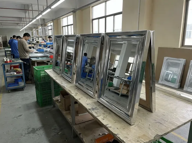 Chrome finish mirror frame with bright reflective surface