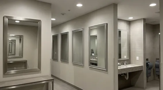 Silver mirrors installed in hotel bathroom and lobby settings