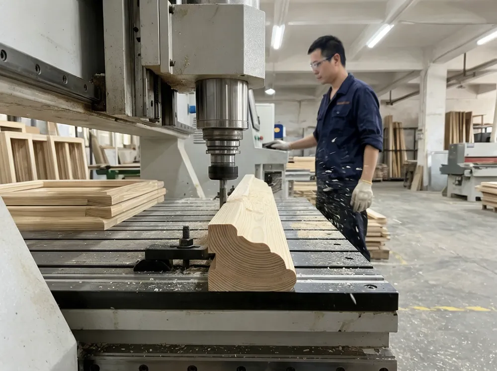 CNC machine profiling custom wood mirror frame cross-section