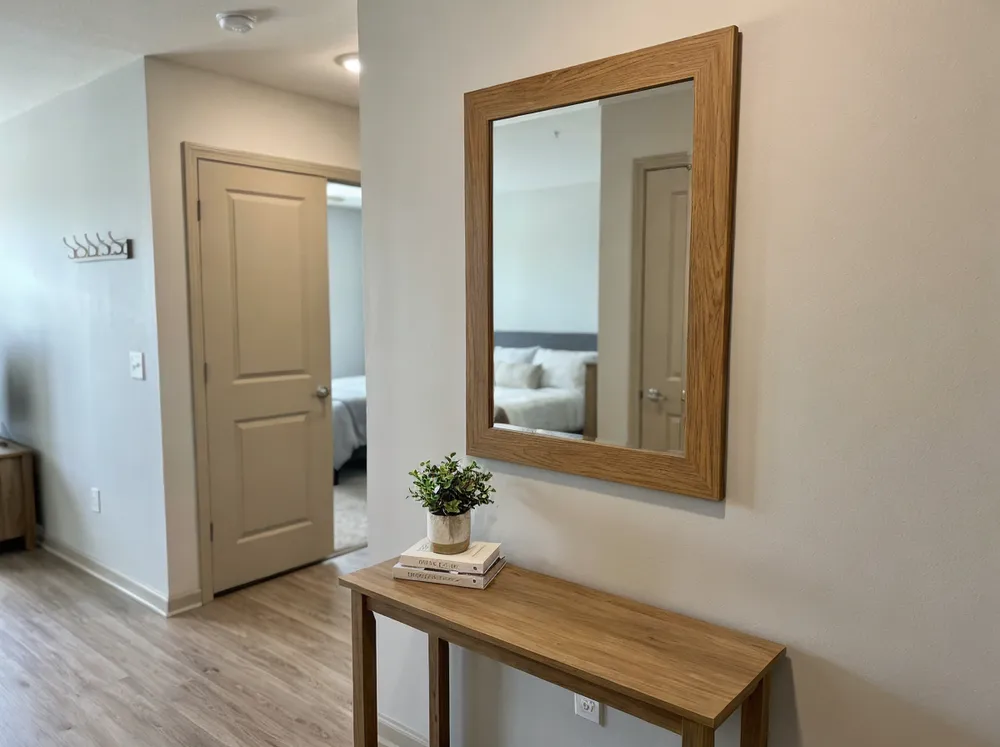 MDF veneer mirror in staged rental property listing