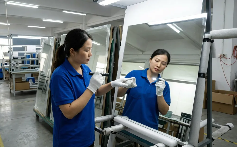 Quality inspection of bathroom mirror coating