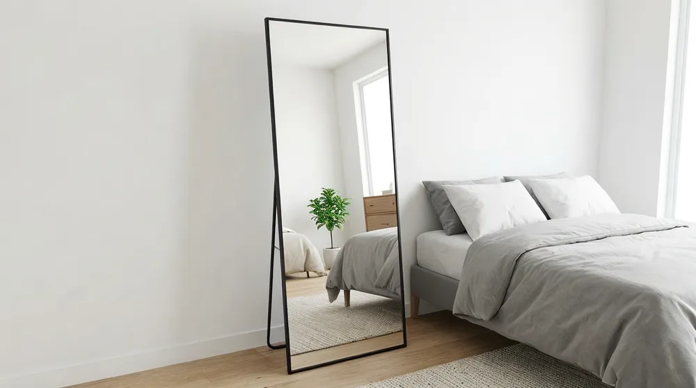 Full-length bedroom mirror product photography for e-commerce listings