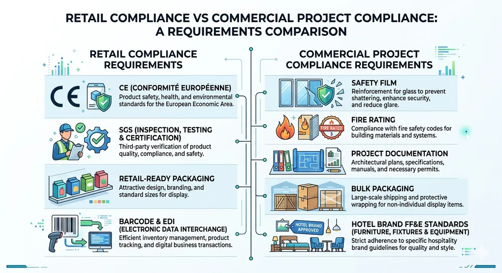 Retail vs Commercial Mirror Compliance Requirements Compliance and certification requirements comparison for residential retail mirrors versus commercial project mirrors