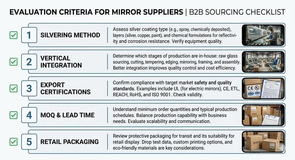 Evaluation criteria checklist for sourcing room decor mirrors from Indian manufacturers