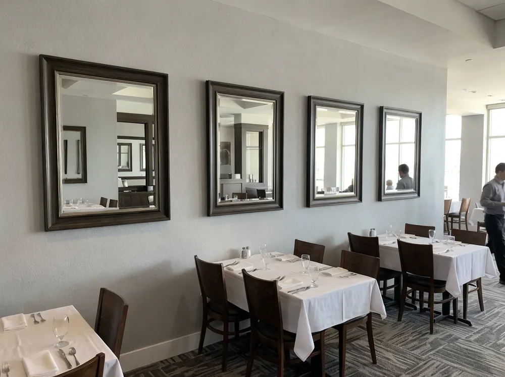 Dining room mirrors installed in hotel restaurant FF&E project
