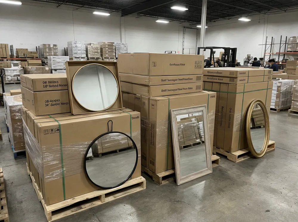 Mixed home decor mirror assortment ready for distribution