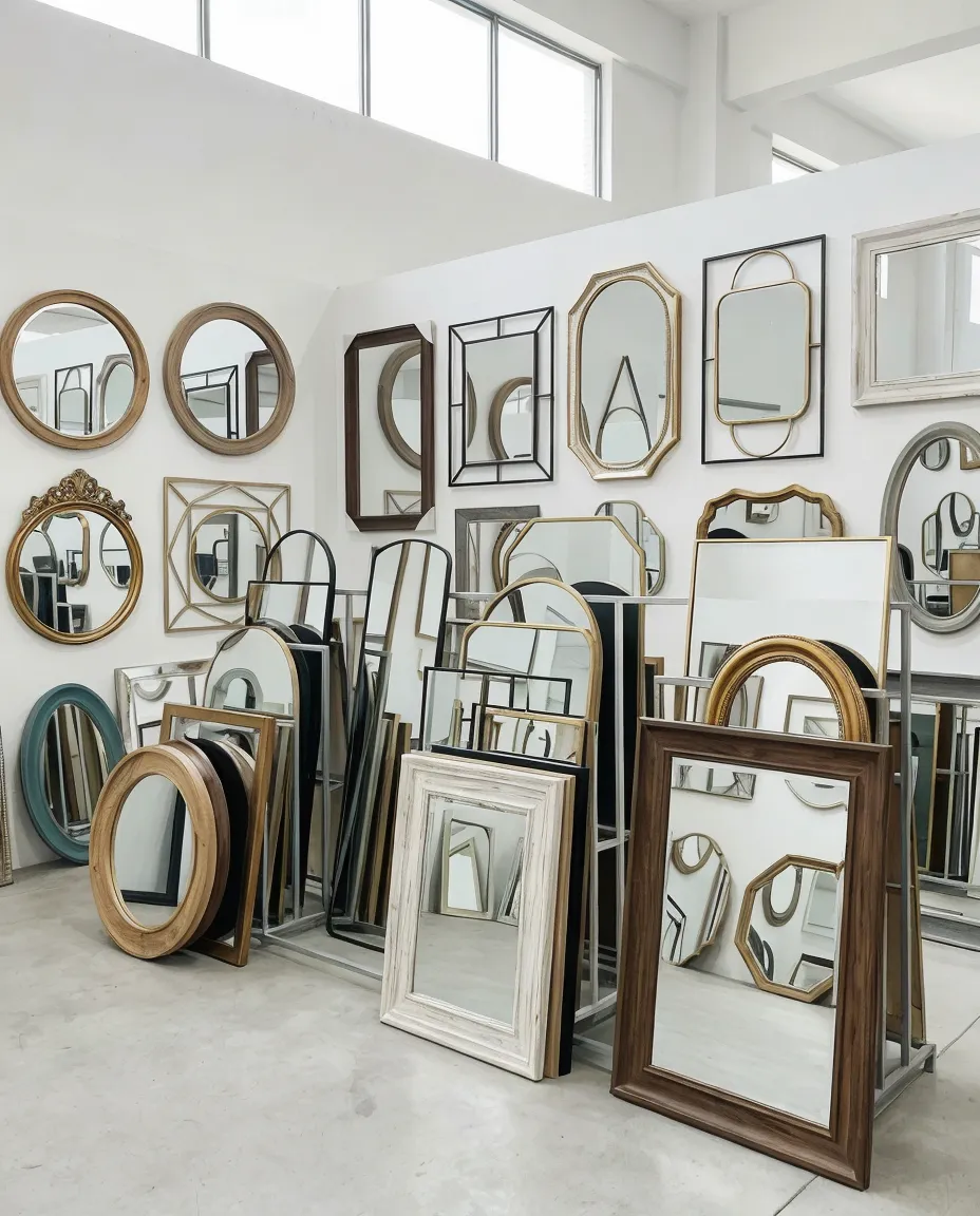 Collection of home decor mirrors in various frame styles and shapes