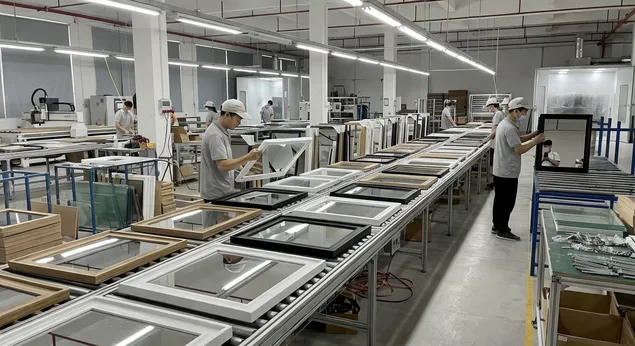 MDF framed home decor mirrors in production line showing clean modern profiles
