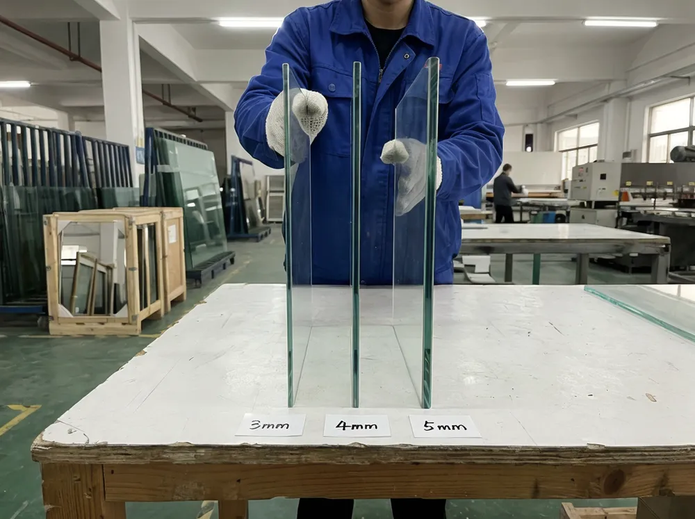 Glass thickness comparison showing 3mm, 4mm, and 5mm float glass options