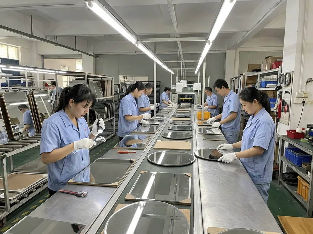 Quality control inspection line at Livewellcraft mirror factory