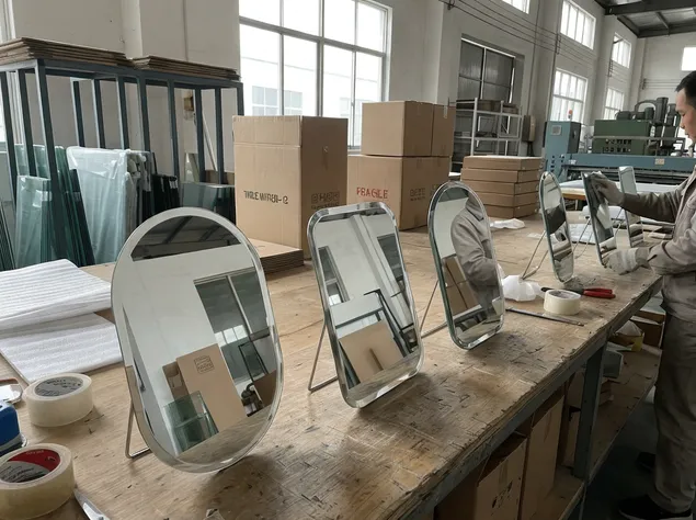 Small format table mirror with beveled edge for vanity display