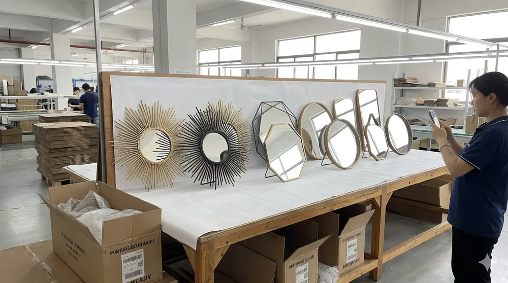 Living room mirrors displayed for e-commerce retail photography