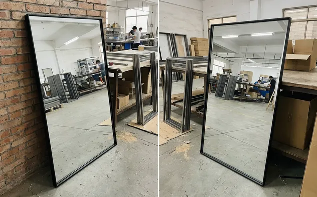 Thin-profile modern minimalist mirror with black metal frame