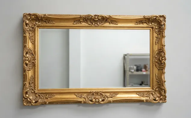 Baroque style ornate carved mirror with gold leaf finish