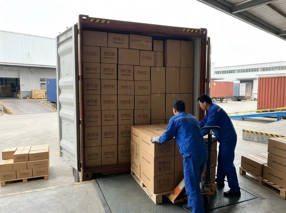 Container loading configuration for table decor mirrors showing dense packing arrangement