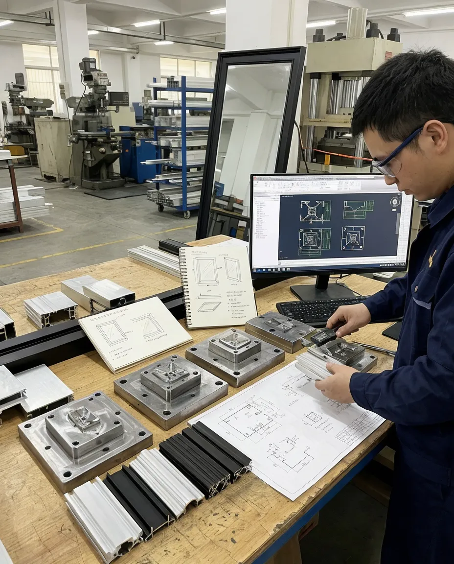 Custom frame profile engineering for floor mirrors showing tooling and mold development