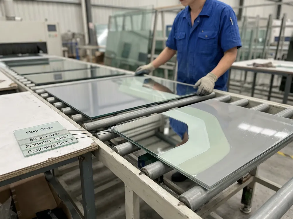 Copper-free mirror silvering process showing protective coating layers