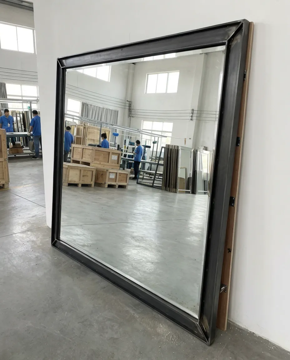 Large decorative mirror with reinforced frame, showcasing premium 5mm float glass construction