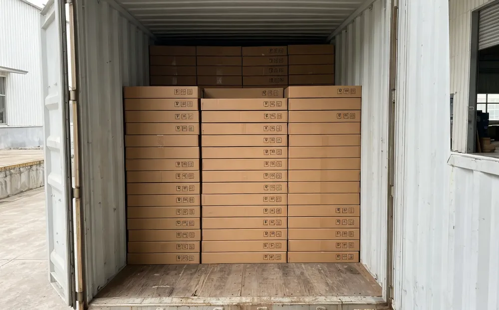 Rectangle mirrors efficiently packed in shipping container showing geometric stacking