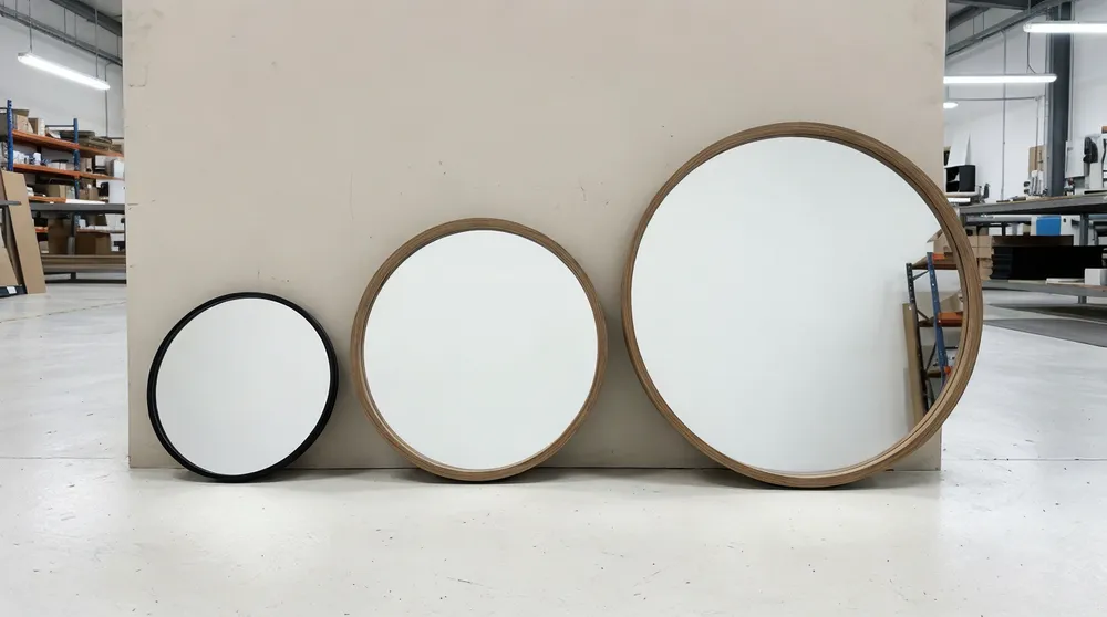 Three round mirrors at different size tiers for wholesale distribution