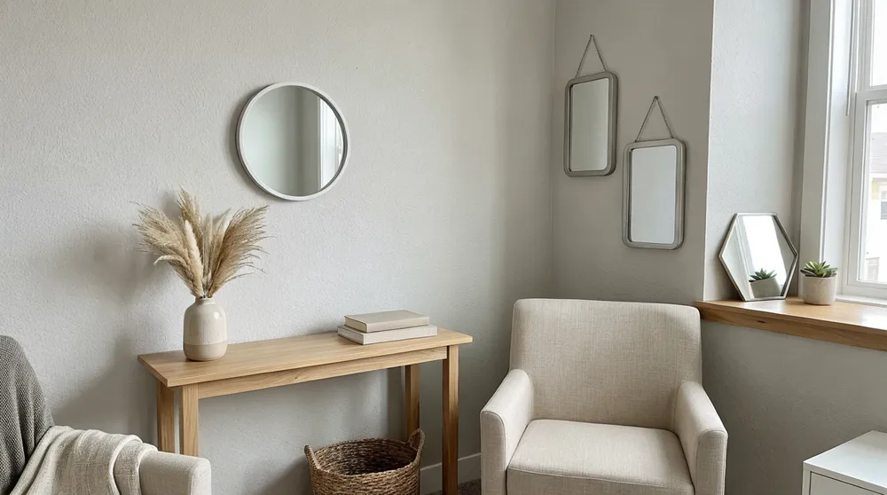 Small mirrors used in staged property interior for real estate photography