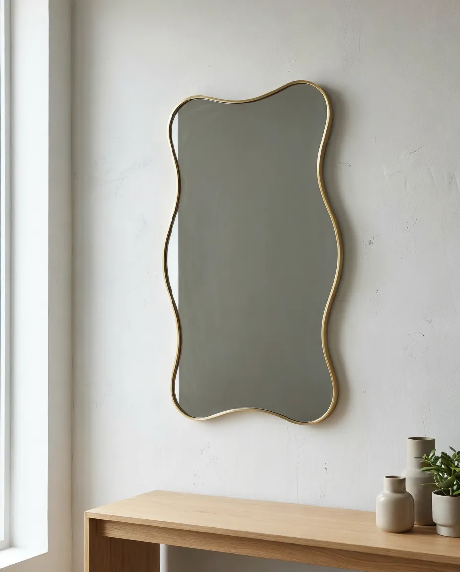 Aesthetic decor mirror with organic wavy silhouette and tinted glass finish