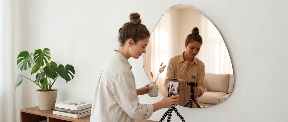 Aesthetic mirror featured in social media content for DTC brand