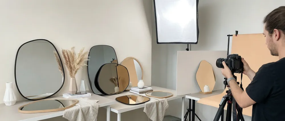 Aesthetic mirrors displayed in e-commerce product photography setup