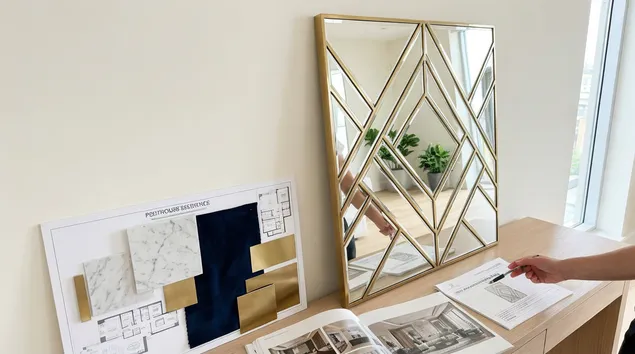 Art deco geometric mirror specified for luxury penthouse renovation project