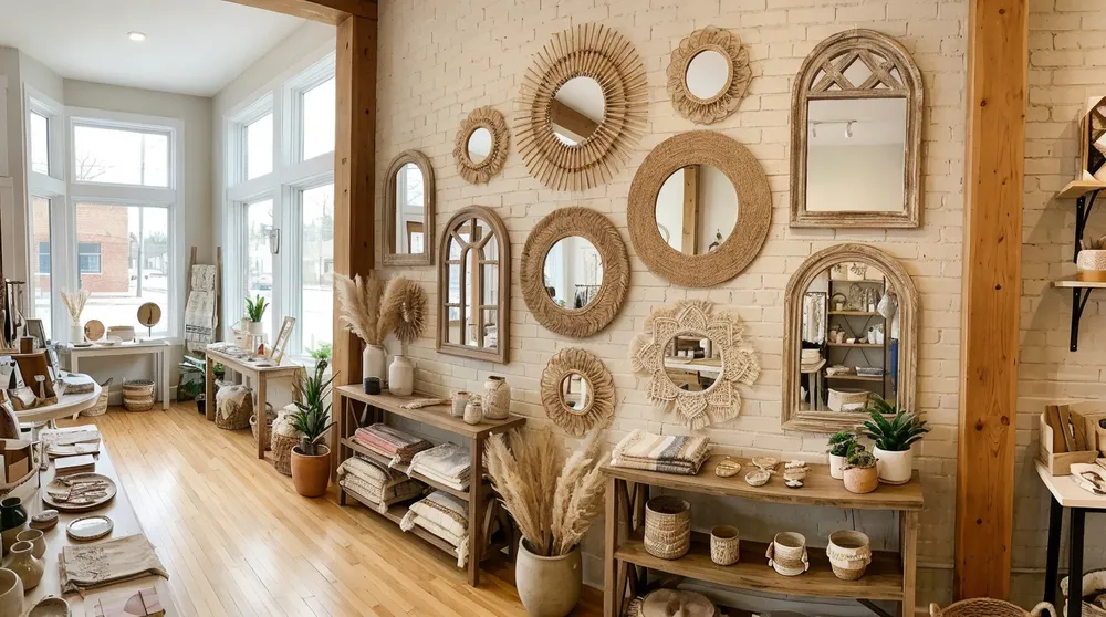 Bohemian mirrors displayed in independent boutique gift store