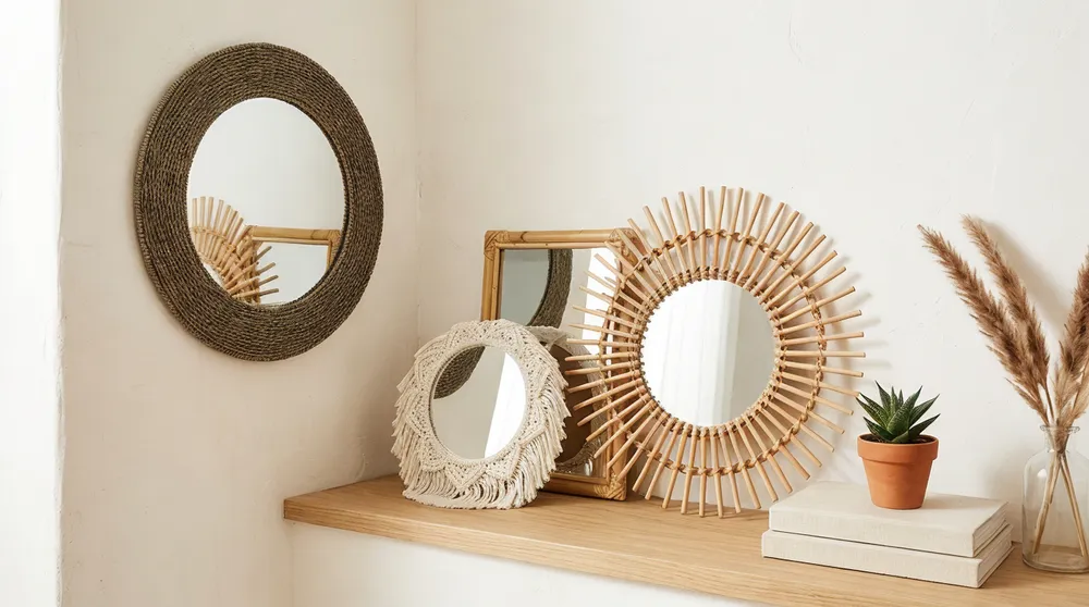 Bohemian mirrors styled for lifestyle e-commerce product photography
