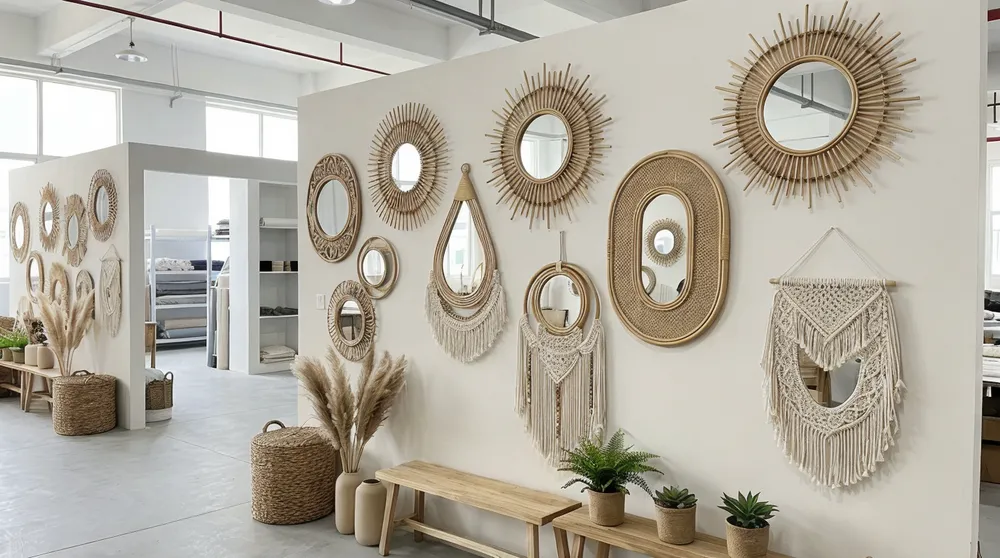 Bohemian mirror display for spring summer retail collection
