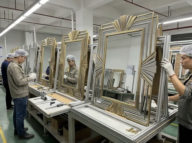 Art deco mirrors with geometric patterns and metallic accents
