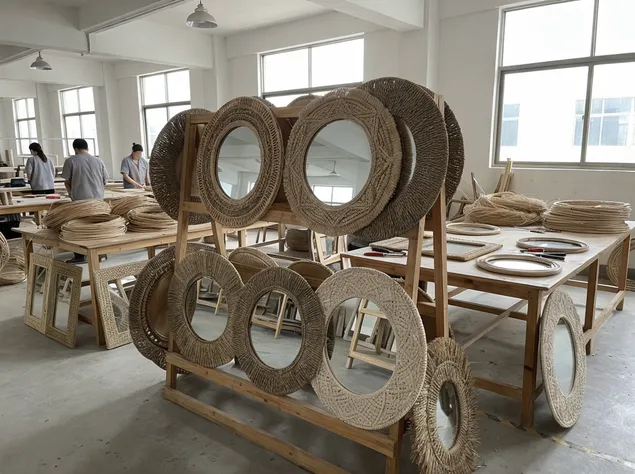 Bohemian decor mirrors with rattan and natural fiber frames