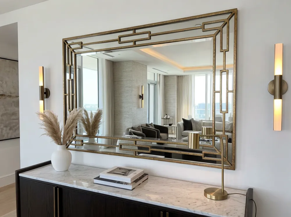Luxury mirror in high-end residential model unit showcasing premium finish quality