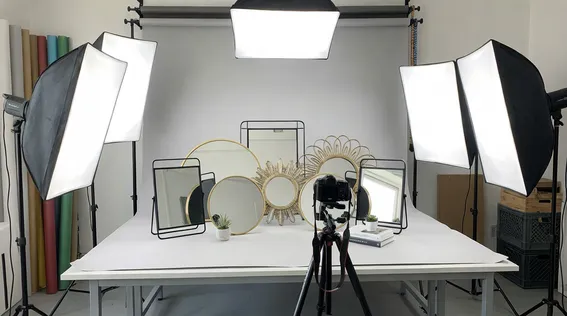 Decorative mirrors displayed in e-commerce product photography setup