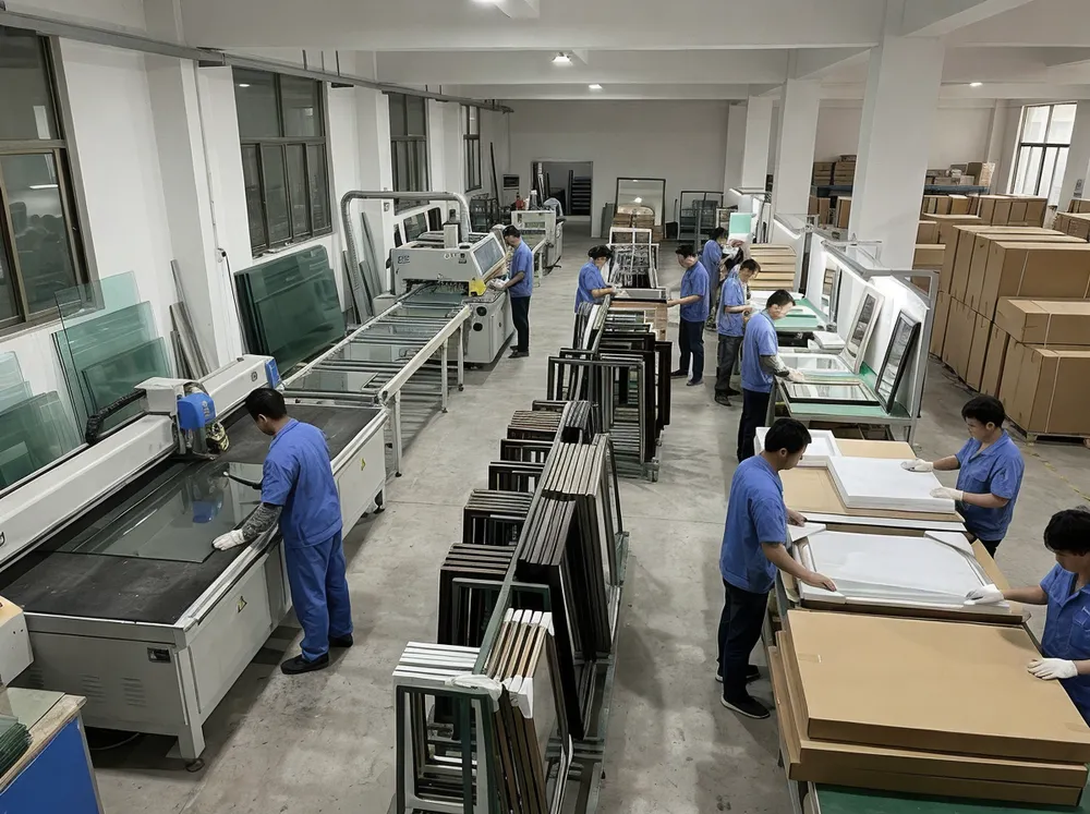 Livewellcraft integrated production facility showing glass cutting to packaging workflow