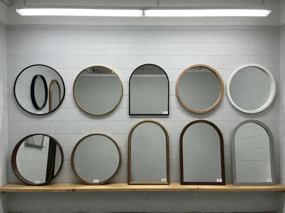 Selection of round and arch decorative mirrors in metal and MDF frames for private label program