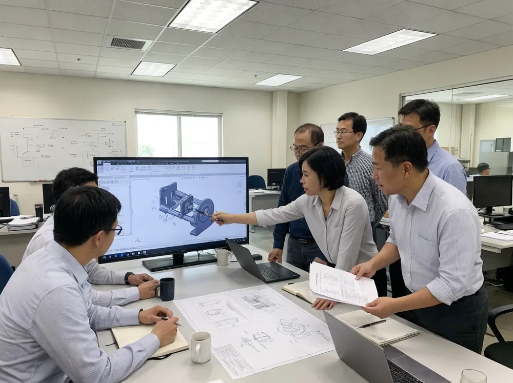 Livewellcraft engineering team reviewing product specifications and CAD drawings